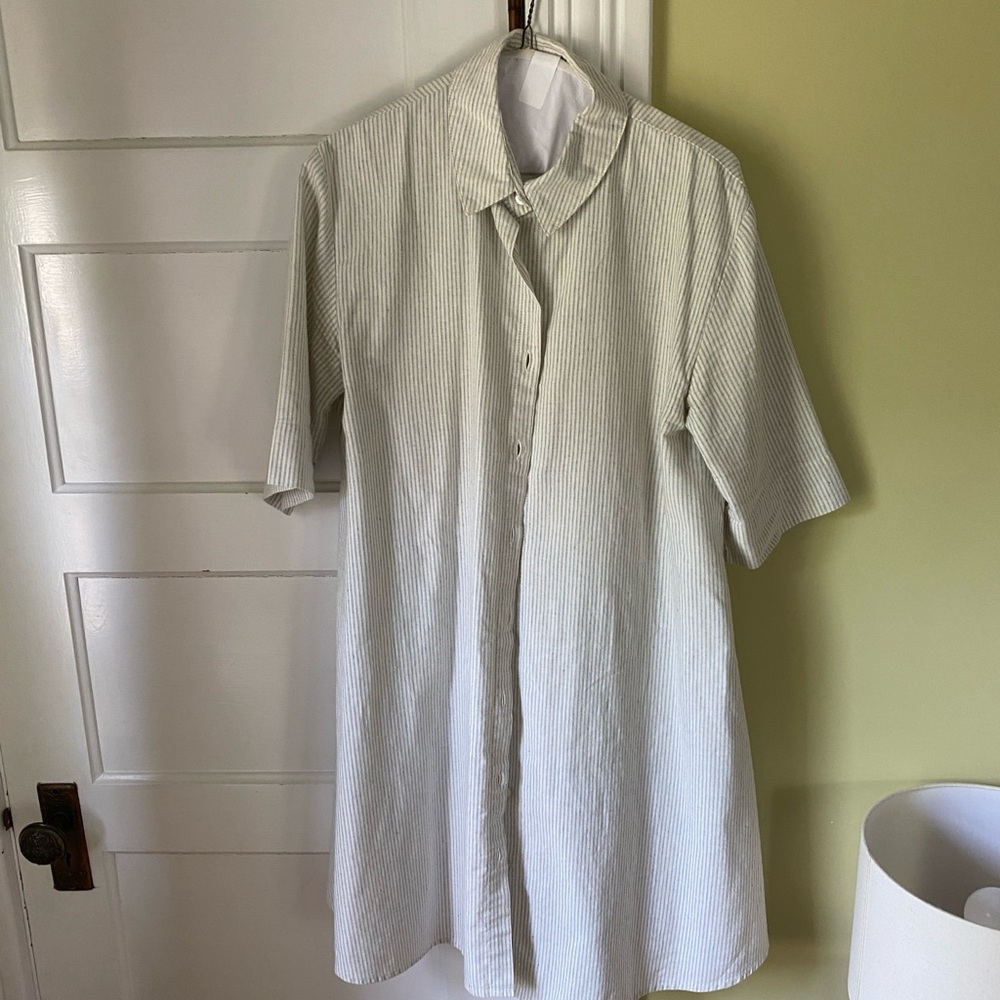 tribe alive Cream and Light Gray Striped Midi Shirt Dress